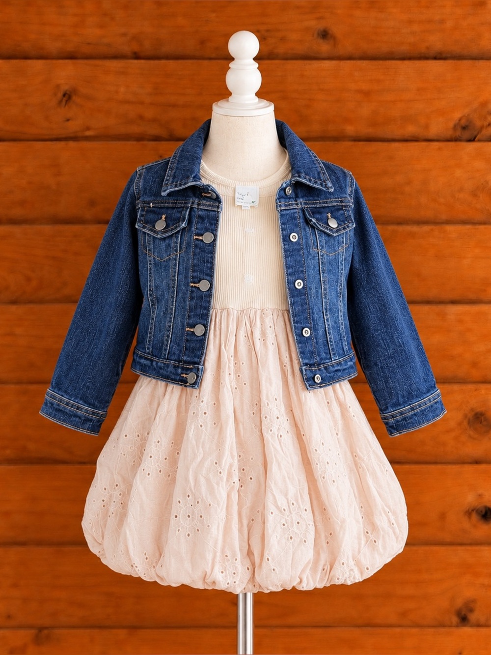 Girls Children's Place Blue Denim Jacket with heart and arrow Cream Dress 5T